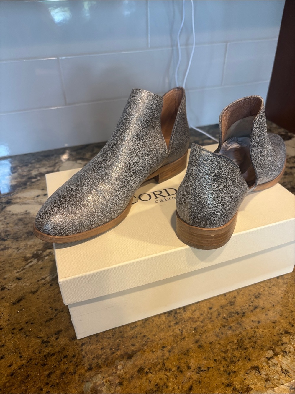 Cordani Metallic Silver Cutout Low-Heel Ankle Boots